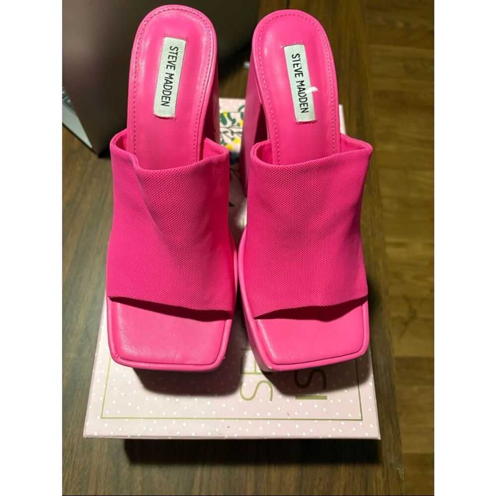 Steve Madden Bright Pink Square Toe Slide Mules